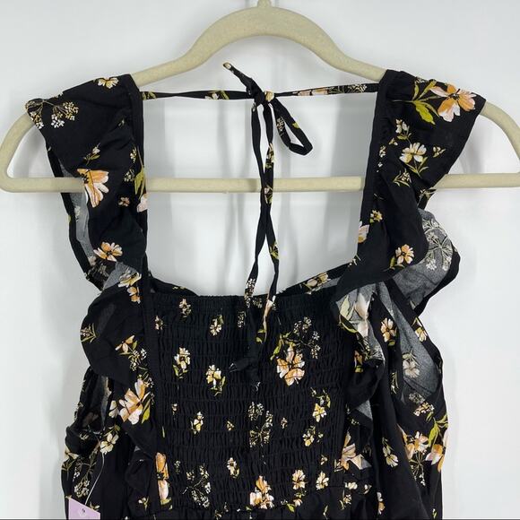 Wild Fable Black Floral Apron Ruffle Dress Medium NWT - Picture 2 of 7